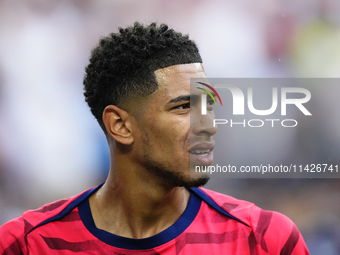 Jude Bellingham attacking midfield of England and Real Madrid during the warm-up before the UEFA EURO 2024 semi-final match between Netherla...