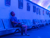 Citizens are cooling off in a bomb shelter as the high temperature continues in Chongqing, China, on July 21, 2024. (