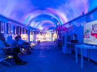 Citizens are cooling off in a bomb shelter as the high temperature continues in Chongqing, China, on July 21, 2024. (