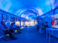 Citizens are cooling off in a bomb shelter as the high temperature continues in Chongqing, China, on July 21, 2024. (