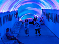 Citizens are cooling off in a bomb shelter as the high temperature continues in Chongqing, China, on July 21, 2024. (