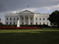 The White House is being seen in Washington, DC, United States, on July 21, 2024. Joe Biden is dropping out of the US presidential election...