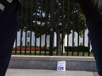 A sign is being seen with the words ''Dedicated Public Servant Thank You Joe'' in front of the White House, Washington, DC, USA, on July 21,...