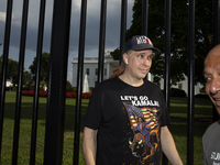 A man is wearing a shirt with the words ''Let's Go Kamala'' to support the Democratic Party's new nominee Kamala Harris in front of the Whit...