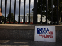 A sign with the words ''Kamala Harris For The People'' is being seen in front of the White House in Washington, DC, USA, on July 21, 2024. J...