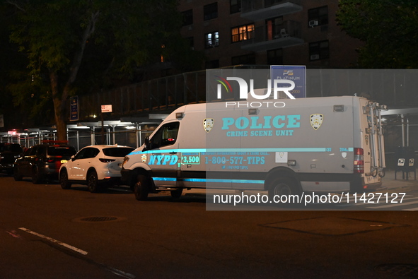 The crime scene unit is on the scene. A man is being shot in the head and killed in Bronx, New York, United States, on July 21, 2024. At app...