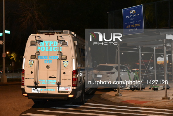 The crime scene unit is on the scene. A man is being shot in the head and killed in Bronx, New York, United States, on July 21, 2024. At app...