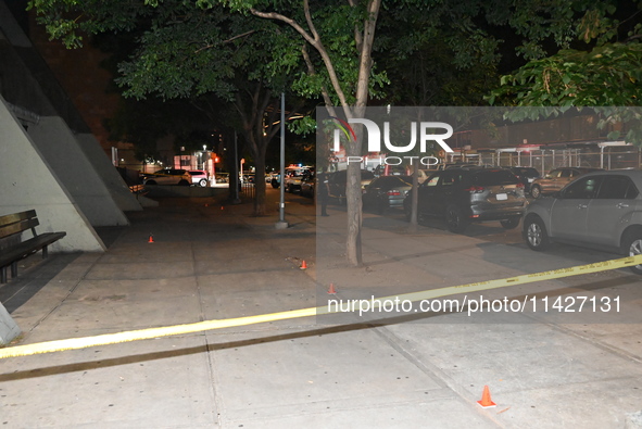 A male is being shot and is in critical condition after being shot in an apartment building in Bronx, New York, United States, on July 21, 2...