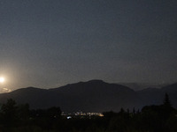 The Full Moon of July 2024 known as Buck Moon or Thunder Moon spotted over Mount Olympus in Greece. Mount Olympus is a National Park with th...