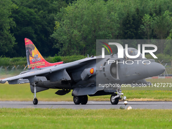 A McDonnell Douglas EAV-8B Harrier II of the Spanish Navy is participating in the Royal International Air Tattoo at RAF Fairford in Gloucest...