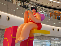 A shopping mall is turning its atrium into a cartoon arena to host a series of events for the upcoming Paris Olympic Games in Shanghai, Chin...