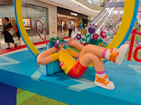 A shopping mall is turning its atrium into a cartoon arena to host a series of events for the upcoming Paris Olympic Games in Shanghai, Chin...