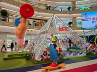 A shopping mall is turning its atrium into a cartoon arena to host a series of events for the upcoming Paris Olympic Games in Shanghai, Chin...