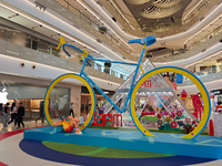 A shopping mall is turning its atrium into a cartoon arena to host a series of events for the upcoming Paris Olympic Games in Shanghai, Chin...