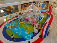 A shopping mall is turning its atrium into a cartoon arena to host a series of events for the upcoming Paris Olympic Games in Shanghai, Chin...