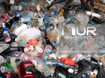 A general view is showing rotting food waste, food packaging, and plastic bottles at a sorting facility in Bangkok, Thailand, on July 22, 20...