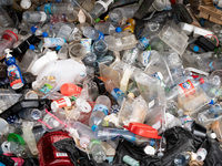 A general view is showing rotting food waste, food packaging, and plastic bottles at a sorting facility in Bangkok, Thailand, on July 22, 20...