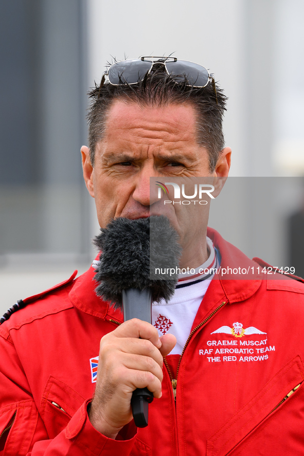 Squadron Leader Graeme Muscat of the Red Arrows is performing during the Royal International Air Tattoo at RAF Fairford in Gloucestershire,...