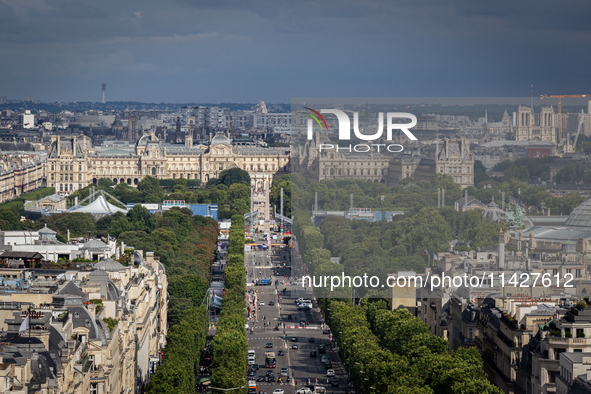 View of the Louvre Museum from the Arc de Triomph terrace in Paris, France, on July 12, 2024. 