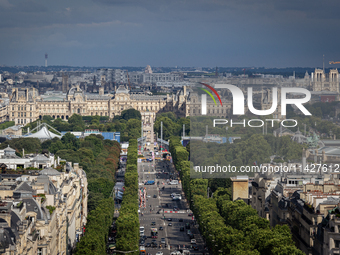 View of the Louvre Museum from the Arc de Triomph terrace in Paris, France, on July 12, 2024. (