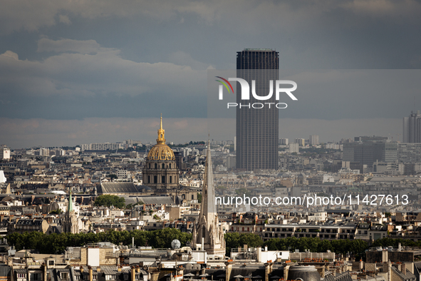 View of the Hotel des Invalides and the Montparnasse tower from the Arc de Triomphe terrace in Paris, France, on July 12, 2024. 