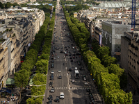 View of Champs-Elysees Avenue from the Arc de Triomphe terrace in Paris, France, on July 12, 2024. (