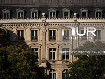 View of a Haussmann building from the Arc de Triomph terrace in Paris, France, on July 12, 2024. (