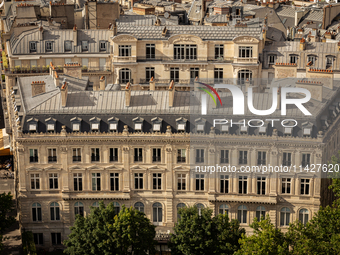 View of a Haussmann building from the Arc de Triomph terrace in Paris, France, on July 12, 2024. (