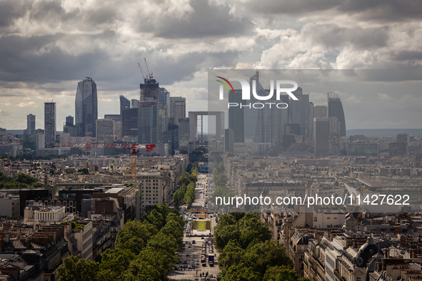 View of La Defense from the Arc de Triomph terrace in Paris, France, on July 12, 2024. 