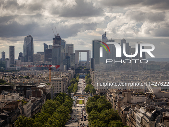 View of La Defense from the Arc de Triomph terrace in Paris, France, on July 12, 2024. (