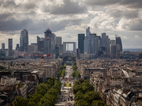 View of La Defense from the Arc de Triomph terrace in Paris, France, on July 12, 2024. (