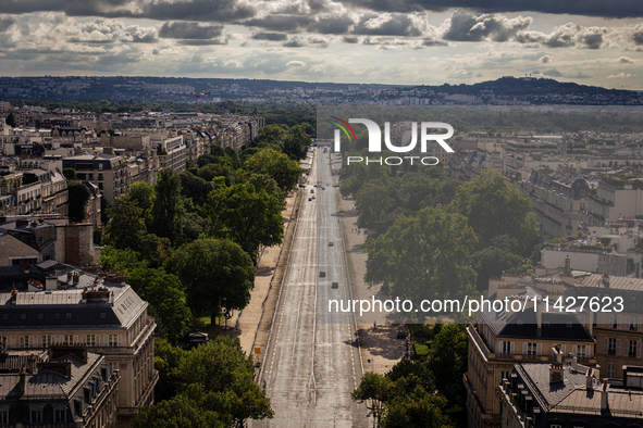 View of the Foch Avenue from the Arc de Triomph terrace, in Paris, France, on July 12, 2024. 