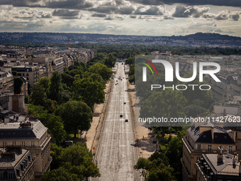 View of the Foch Avenue from the Arc de Triomph terrace, in Paris, France, on July 12, 2024. (