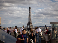 View of the Eiffel Tower from the Arc de Triomph terrace in Paris, France, on July 12, 2024. (