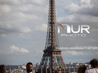 View of the Eiffel Tower from the Arc de Triomph terrace in Paris, France, on July 12, 2024. (