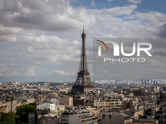 View of the Eiffel Tower from the Arc de Triomph terrace in Paris, France, on July 12, 2024. (