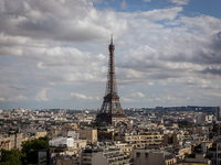 View of the Eiffel Tower from the Arc de Triomph terrace in Paris, France, on July 12, 2024. (