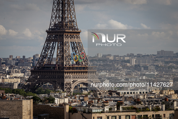 View of the Eiffel Tower from the Arc de Triomph terrace in Paris, France, on July 12, 2024. 