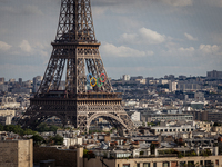 View of the Eiffel Tower from the Arc de Triomph terrace in Paris, France, on July 12, 2024. (