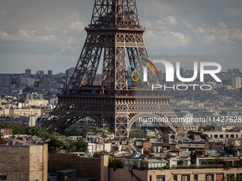 View of the Eiffel Tower from the Arc de Triomph terrace in Paris, France, on July 12, 2024. (