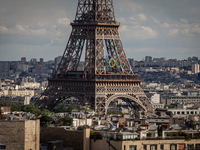 View of the Eiffel Tower from the Arc de Triomph terrace in Paris, France, on July 12, 2024. (