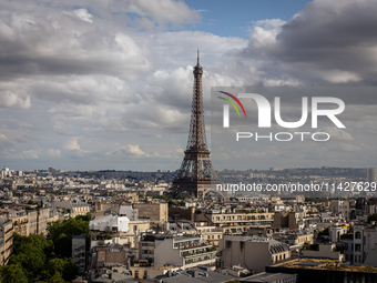 View of the Eiffel Tower from the Arc de Triomph terrace in Paris, France, on July 12, 2024. (