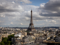 View of the Eiffel Tower from the Arc de Triomph terrace in Paris, France, on July 12, 2024. (