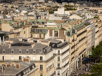 View of Haussmann buildings from the Arc de Triomph terrace in Paris, France, on July 12, 2024. (