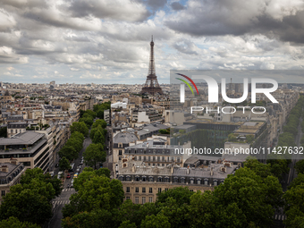 View of the Eiffel Tower from the Arc de Triomph terrace in Paris, France, on July 12, 2024. (