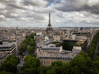 View of the Eiffel Tower from the Arc de Triomph terrace in Paris, France, on July 12, 2024. (