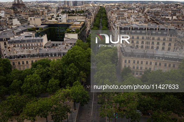 View from the Arc de Triomphe terrace in Paris, France, on July 12, 2024. 