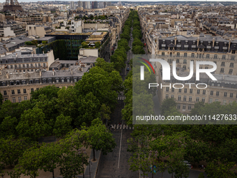 View from the Arc de Triomphe terrace in Paris, France, on July 12, 2024. (