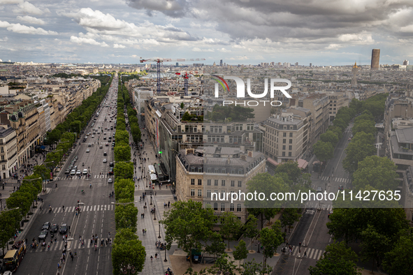 View from the Arc de Triomphe terrace in Paris, France, on July 12, 2024. 