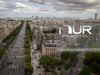 View from the Arc de Triomphe terrace in Paris, France, on July 12, 2024. (